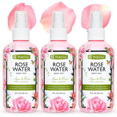 De La Cruz Pure Rose Water bundle pack with 3 bottles for versatile hydration.