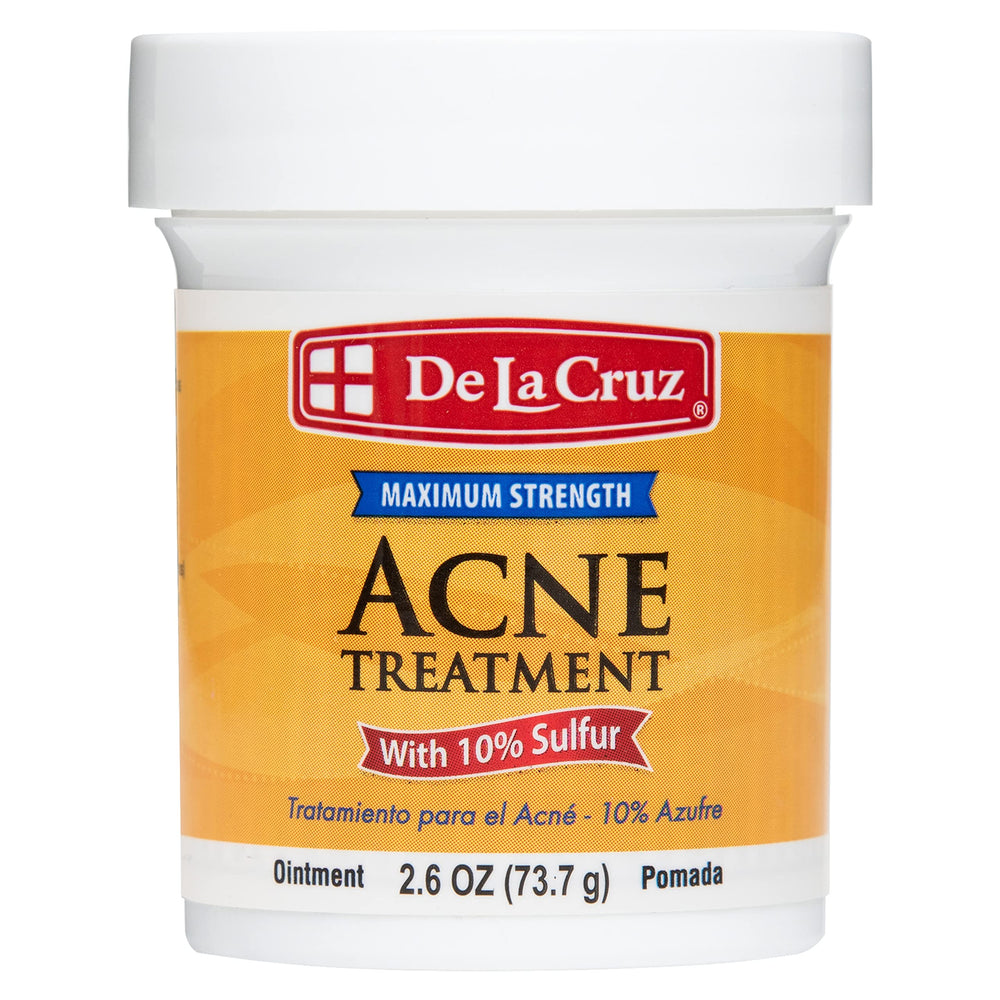 De La Cruz 10% sulfur ointment bottle for clear skin and target spot treatment.