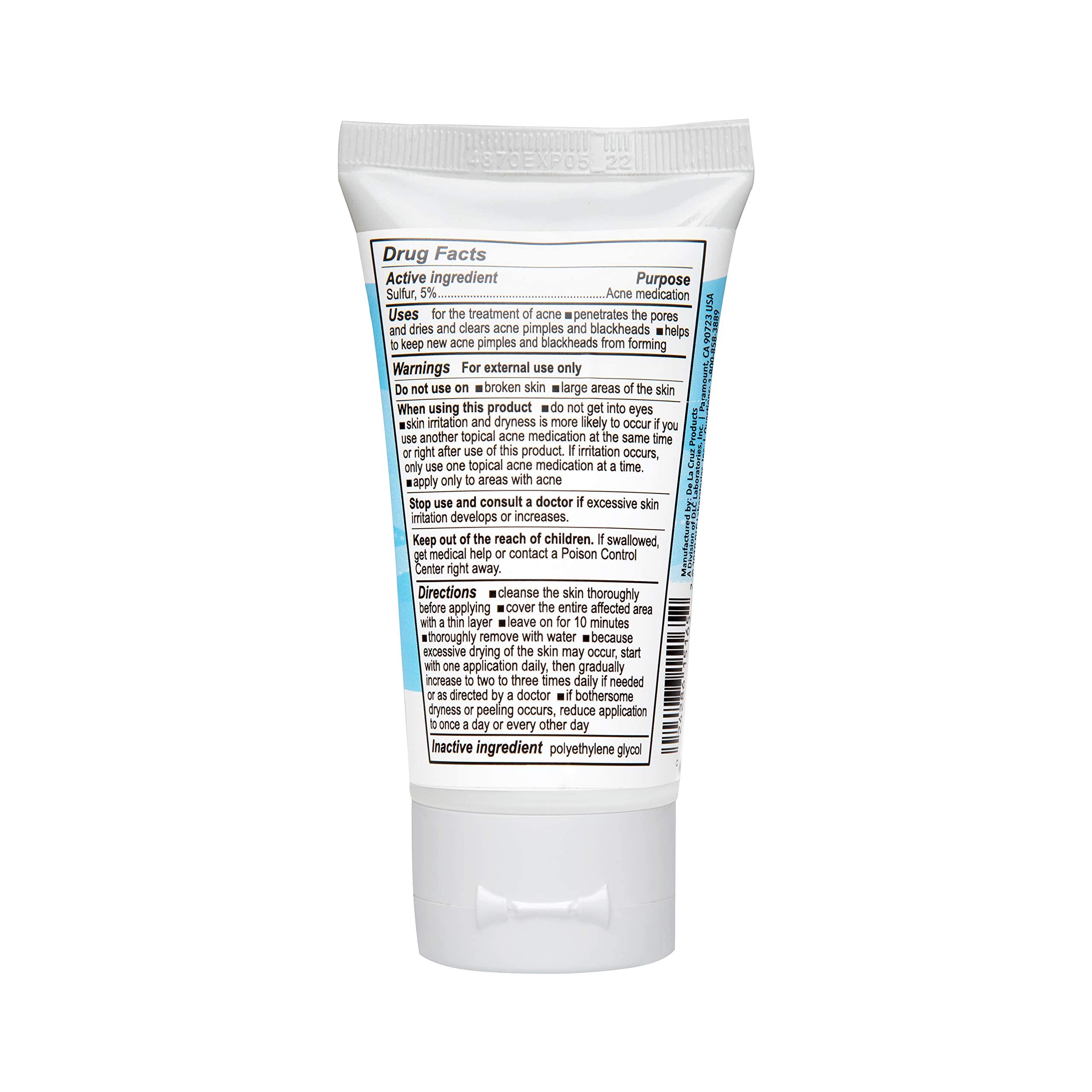 De La Cruz sulfur ointment fragrance-free label supports sensitive skin use