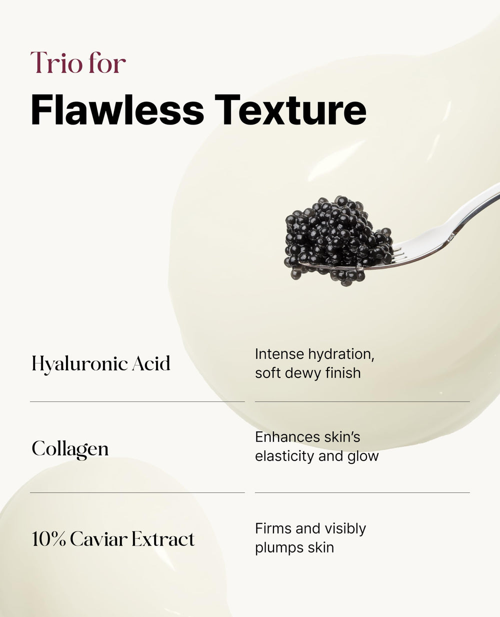 Delere Caviar Glow Serum skin swatch demonstrates smooth texture and radiance on skin