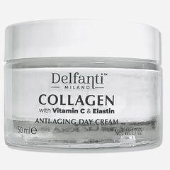Delfanti-Milano collagen bottle highlights vitamin C elastin blend for hydrated, radiant-looking skin.