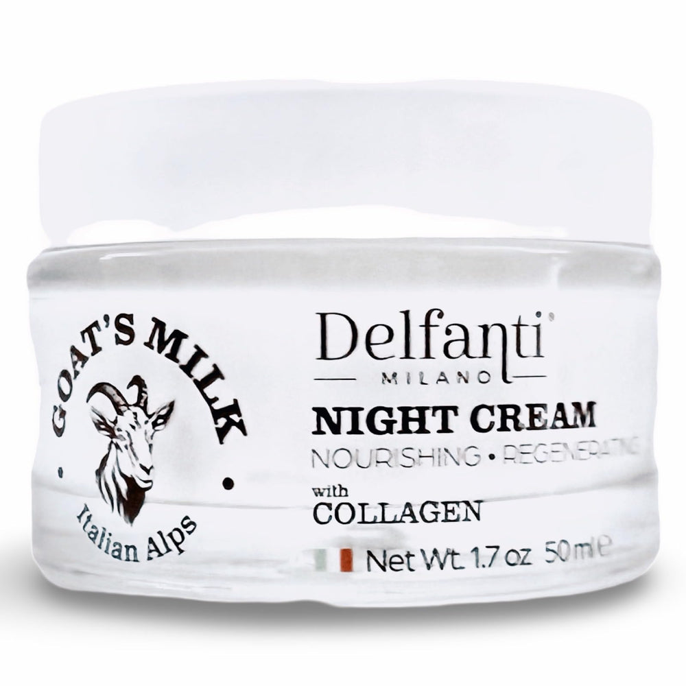 Delfanti-Milano goats milk collagen night cream jar for radiant skin while you sleep