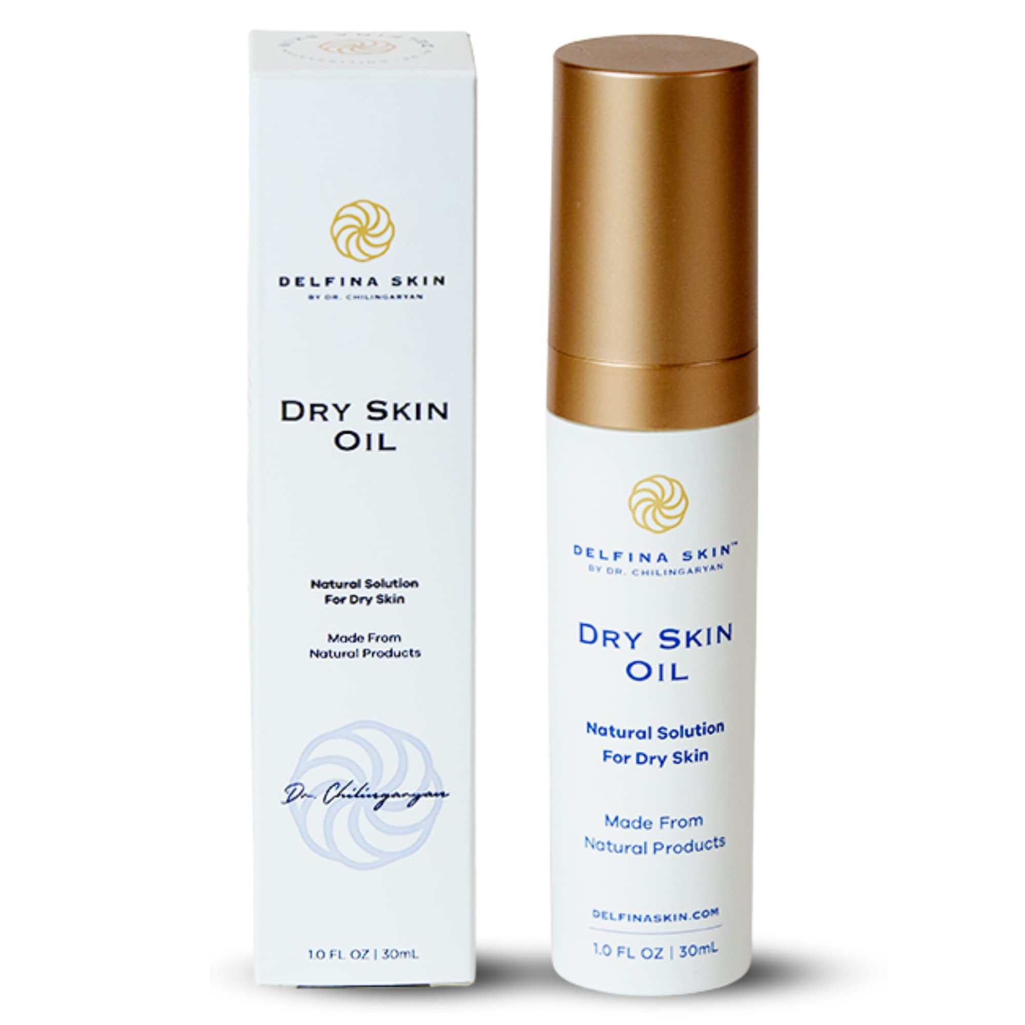 Delfina Skin Dry Oil bottle pour shows fast, non-greasy hydration.