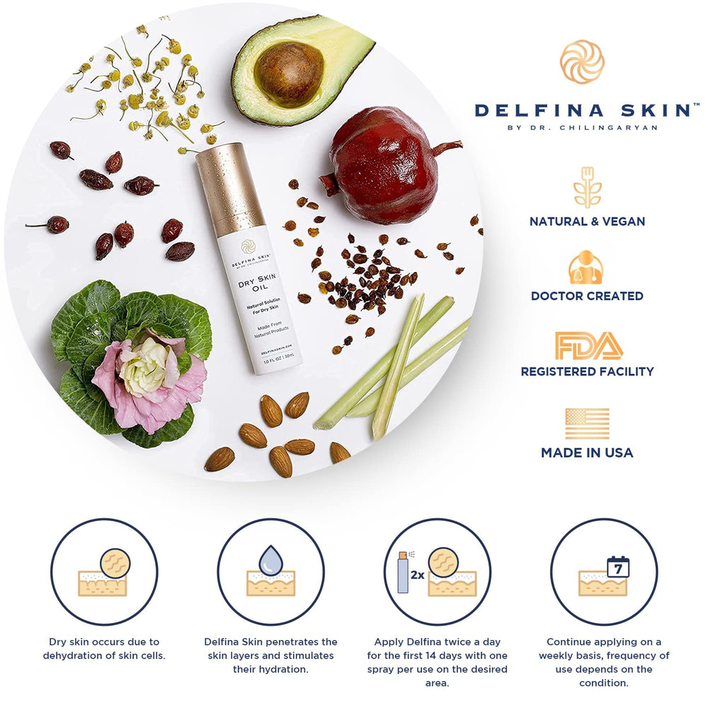 Delfina Skin Dry Oil ingredients: avocado oil for nourishment.