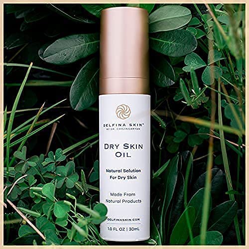 Delfina Skin Dry Oil unscented bottle emphasizes fragrance-free care.