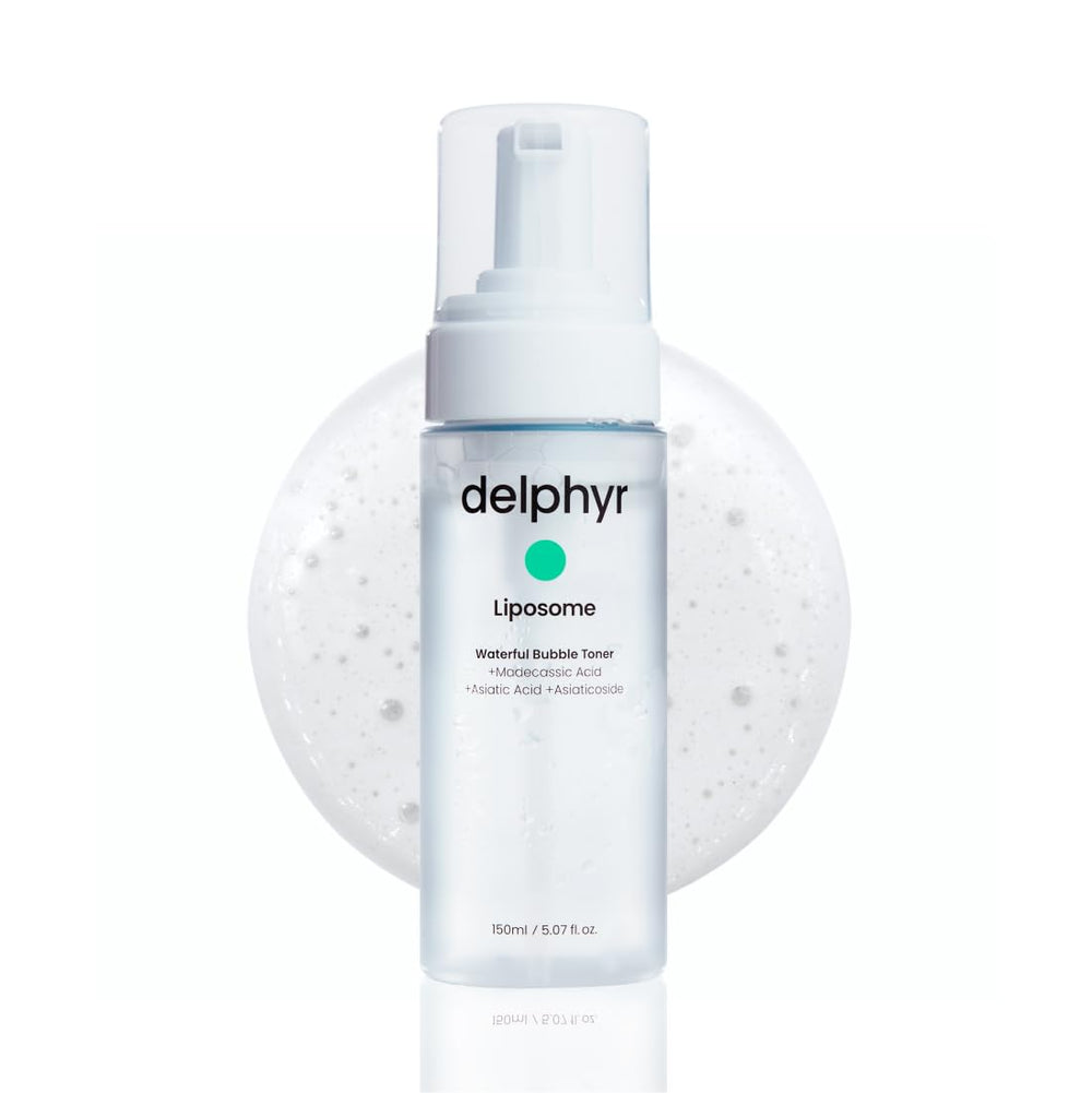 Delphyr Liposome Waterful Bubble Serum bottle closeup showing hydrating bubbles for plump, refreshed skin
