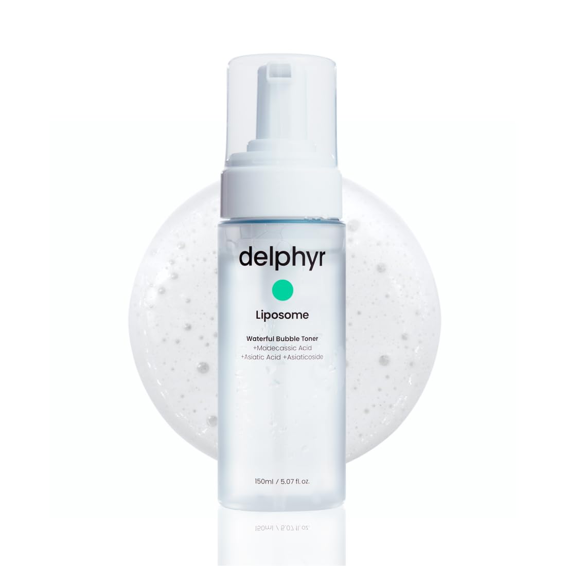Delphyr Liposome Waterful Bubble Serum bottle closeup showing hydrating bubbles for plump, refreshed skin