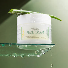 DELÚVIA Miracle Aloe Cream 8 oz jar with organic aloe illustration.