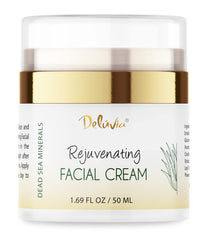 Delúvia Rejuvenating Facial Cream bottle highlights premium packaging for daily hydration