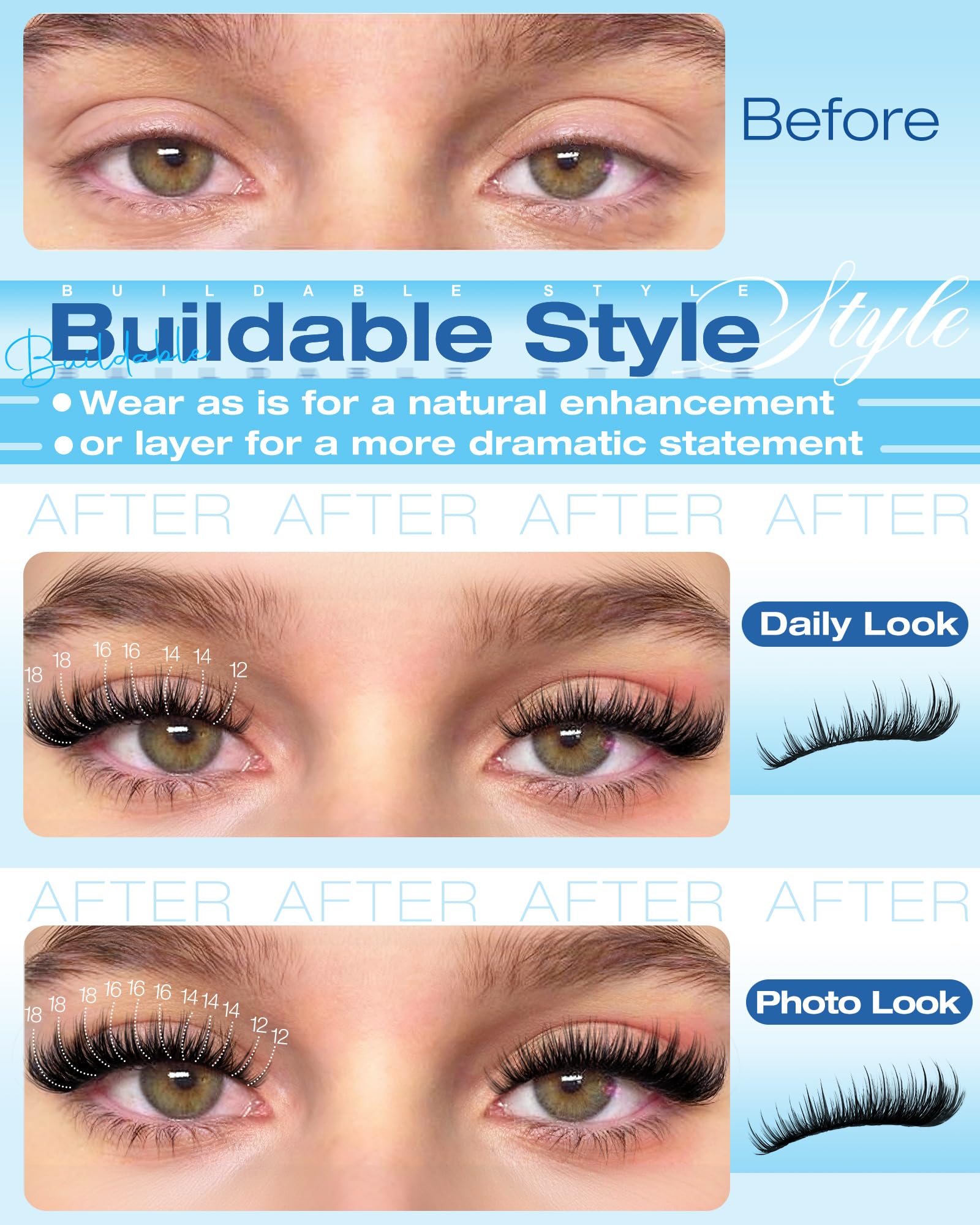 Delyneph 50D density lash clusters offer fluffy volume without heaviness.