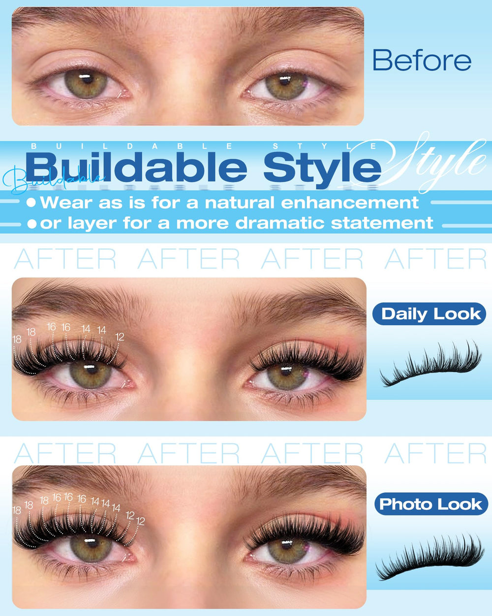 Delyneph 50D density lash clusters offer fluffy volume without heaviness.