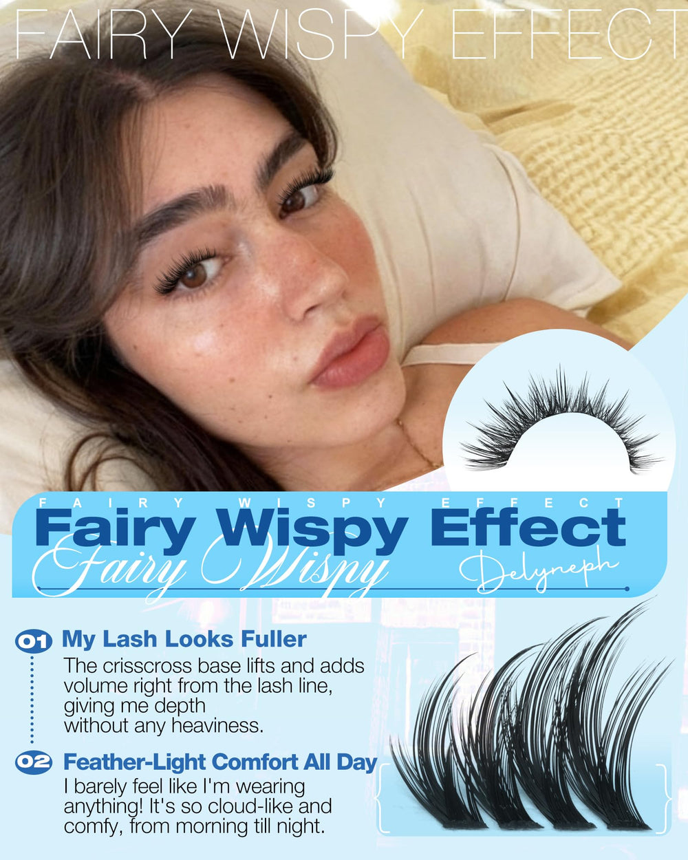 Delyneph soft matte finish clusters mimic real lashes with a breathable feel.