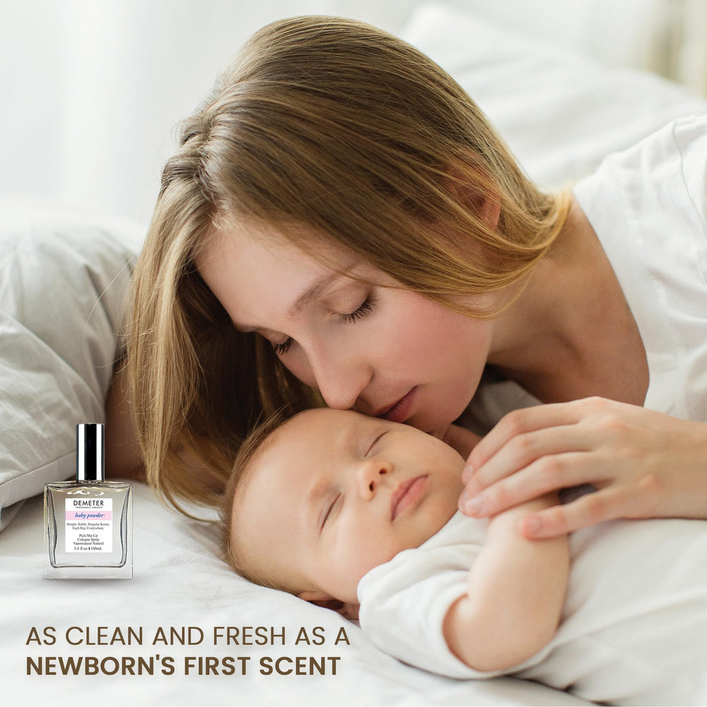 Demeter Baby Powder Cologne Spray cap off ready for on-the-go touchups.
