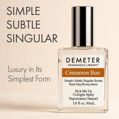 Demeter Cinnamon Bun 1oz bottle side angle showing compact design.
