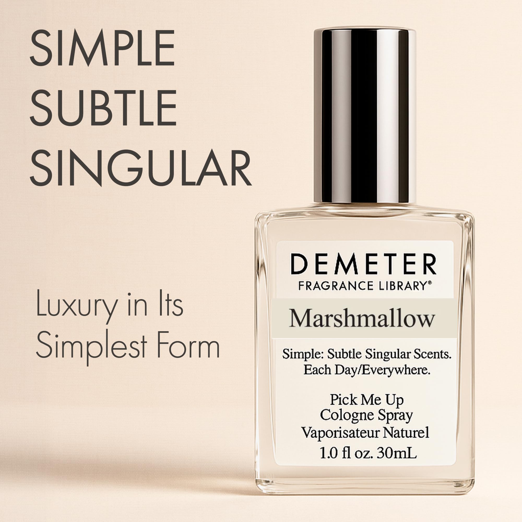 Demeter Marshmallow spray application, lightweight aroma ideal for on-the-go.