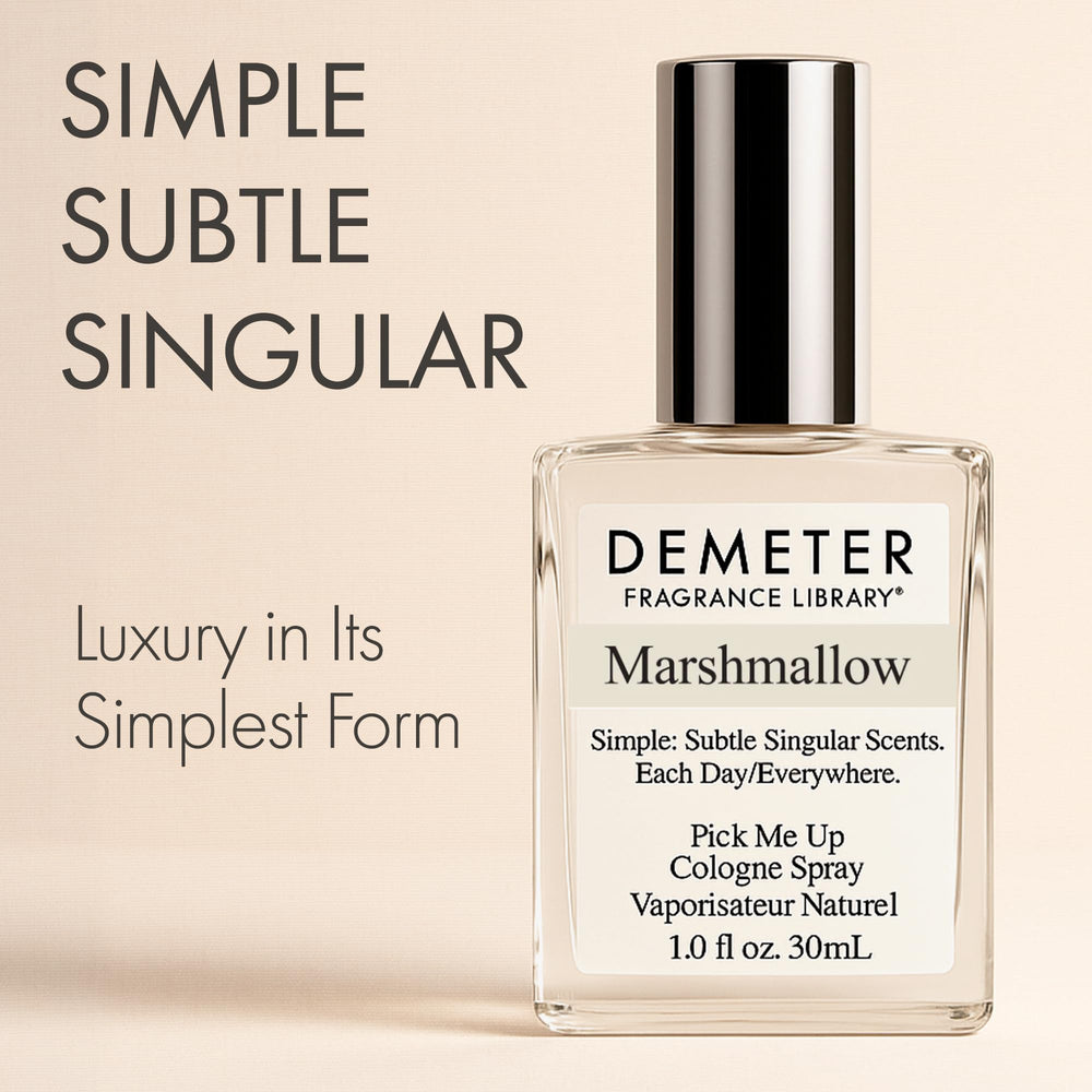 Demeter Marshmallow spray application, lightweight aroma ideal for on-the-go.