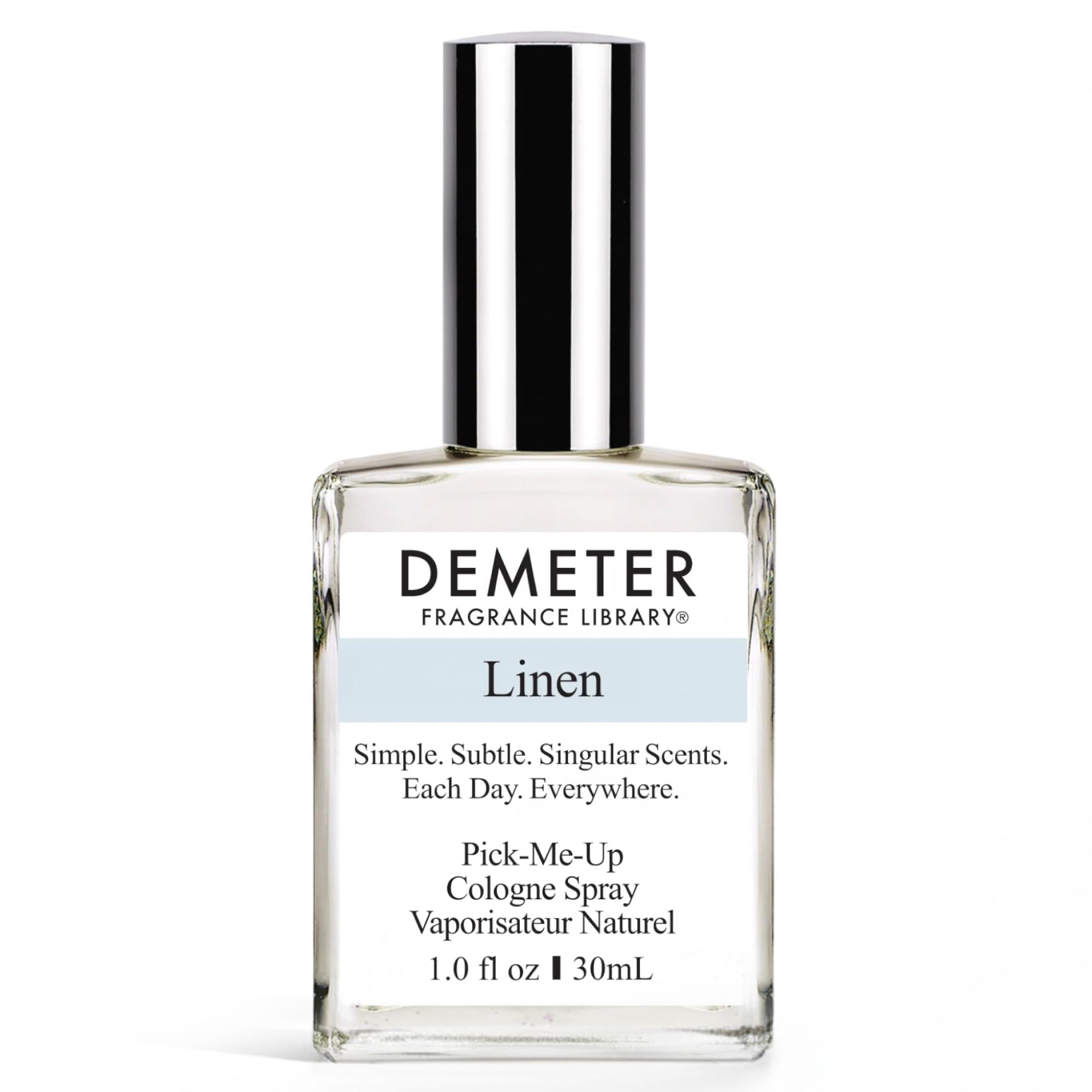 Demeter Natural Perfume Spray Linen bottle front showing crisp daily freshness.