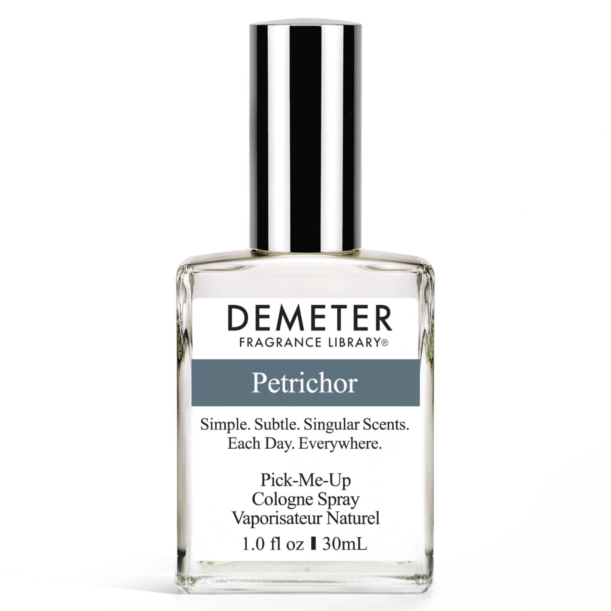 Demeter Petrichor bottle front showing an earthy rain scent for daily wear