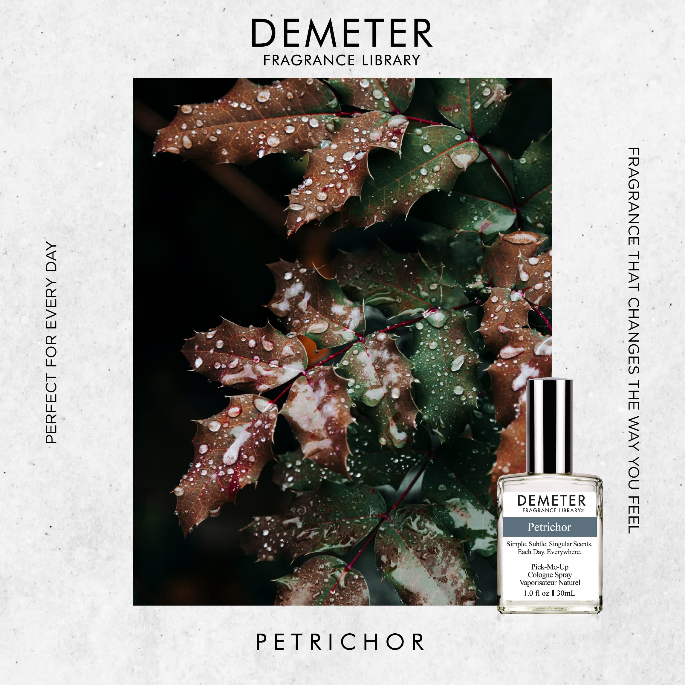 Demeter Petrichor spray release captured during application for instant freshness