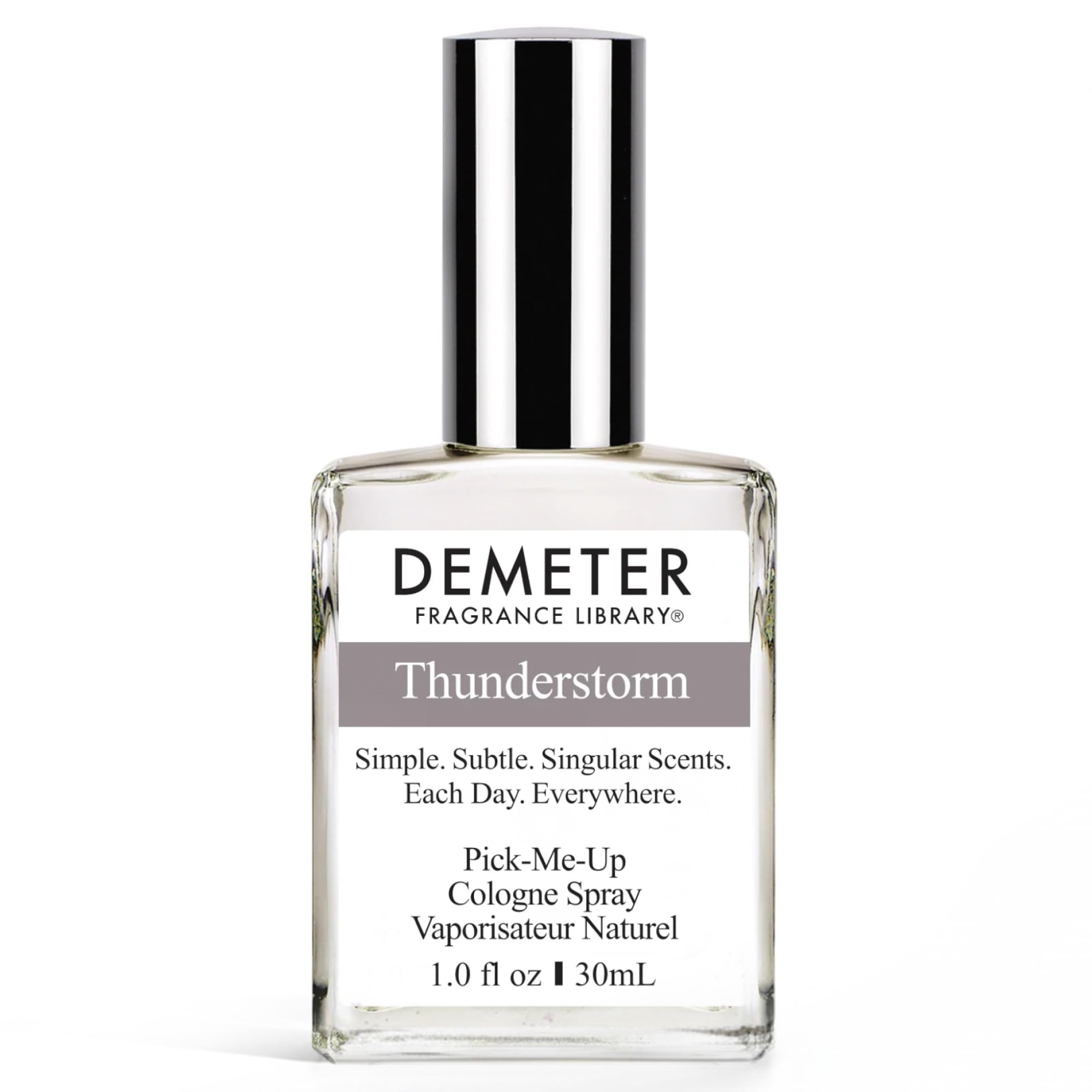 DEMETER Thunderstorm bottle front view showing a portable fragrance for on the go