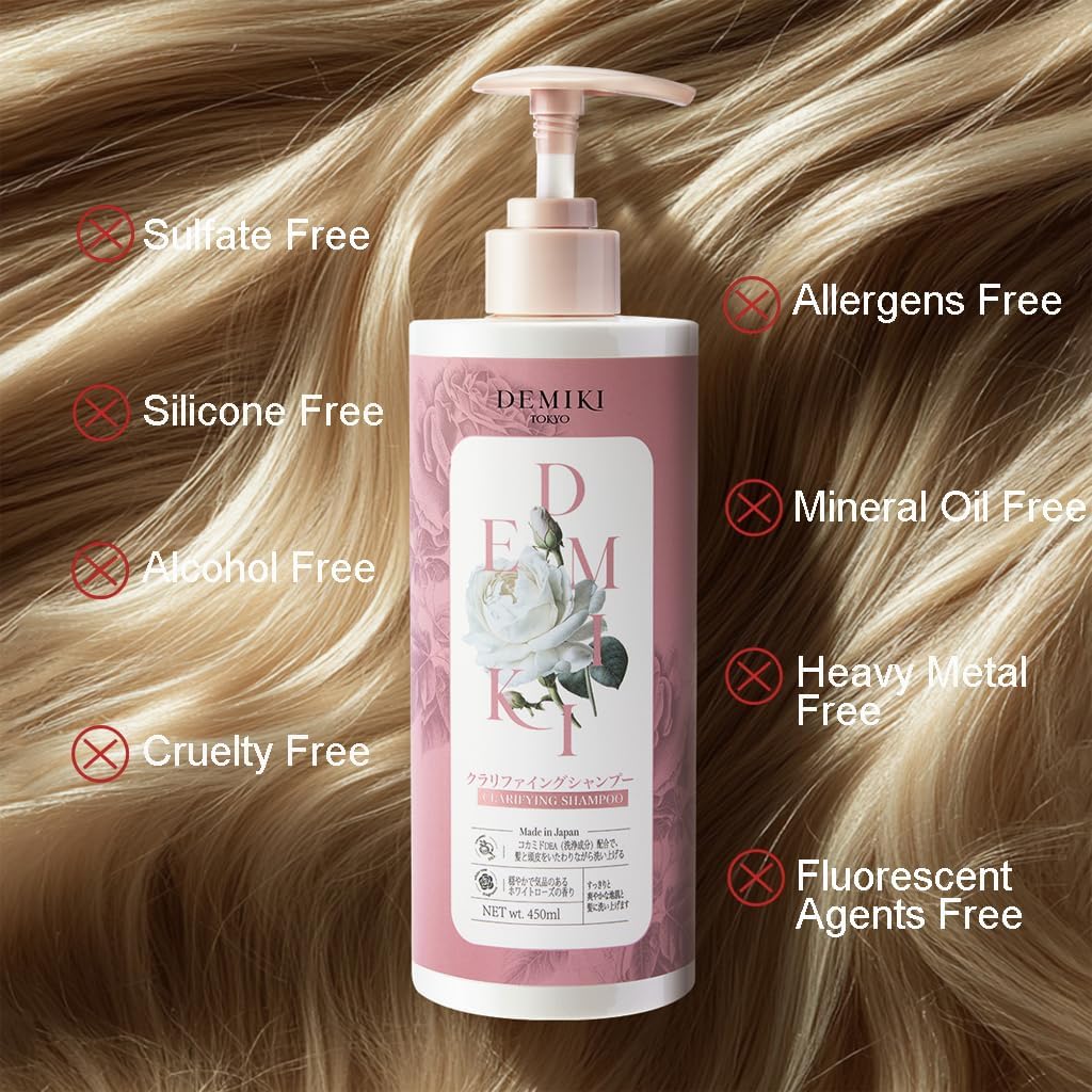 DEMIKI anti-dandruff image suggests soothing scalp relief and hydration.