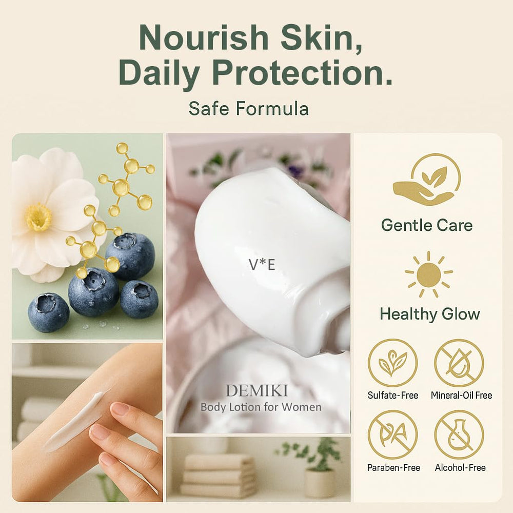DEMIKI all-season body lotion offering light texture and winter hydration