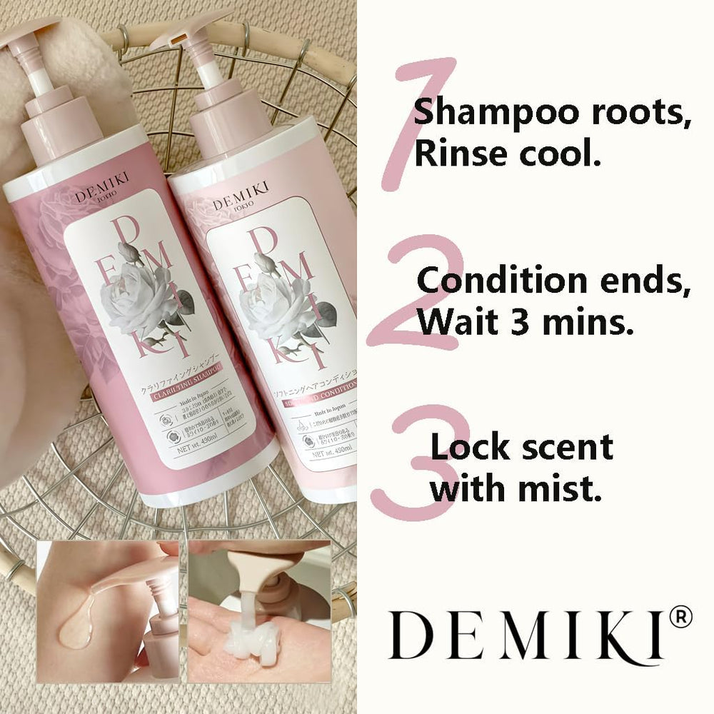 DEMIKI complete-system image depicts shampoo with conditioner for daily care.