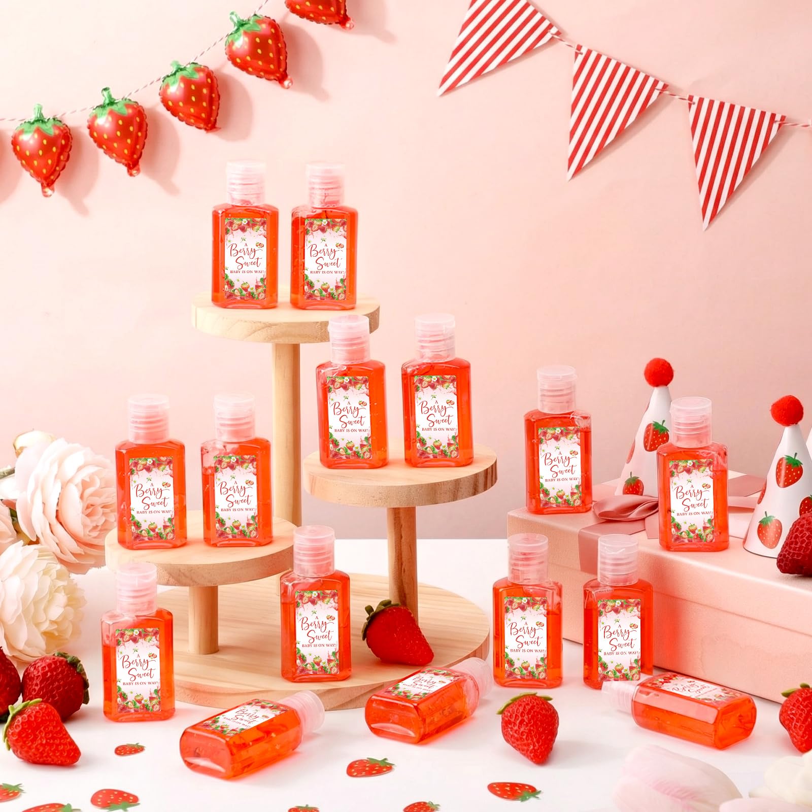 Demissle strawberry labels on favors enhancing gift bags and party ambiance