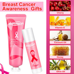 Demonwer thank-you card breast cancer theme adds a personal donor message.