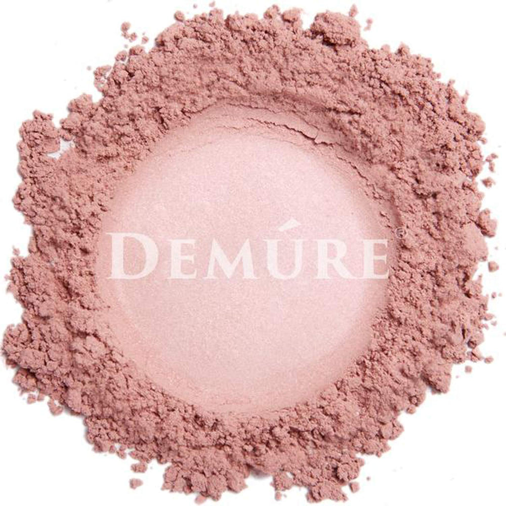 DEMÚRE mineral blush demonstrates buildable color from sheer to bold.