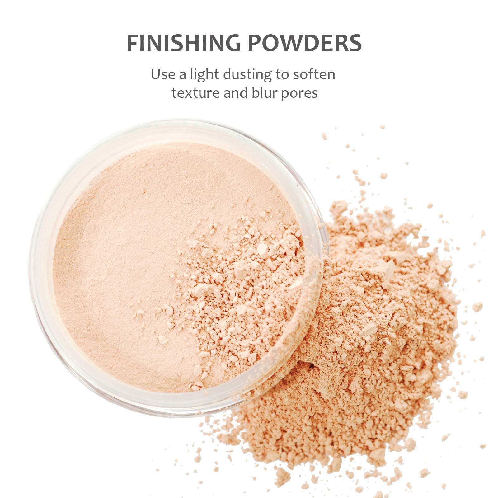 Closeup of DEMÚRE Demure Mineral Finishing Powder in Tan, fine talc-free texture for sensitive skin.