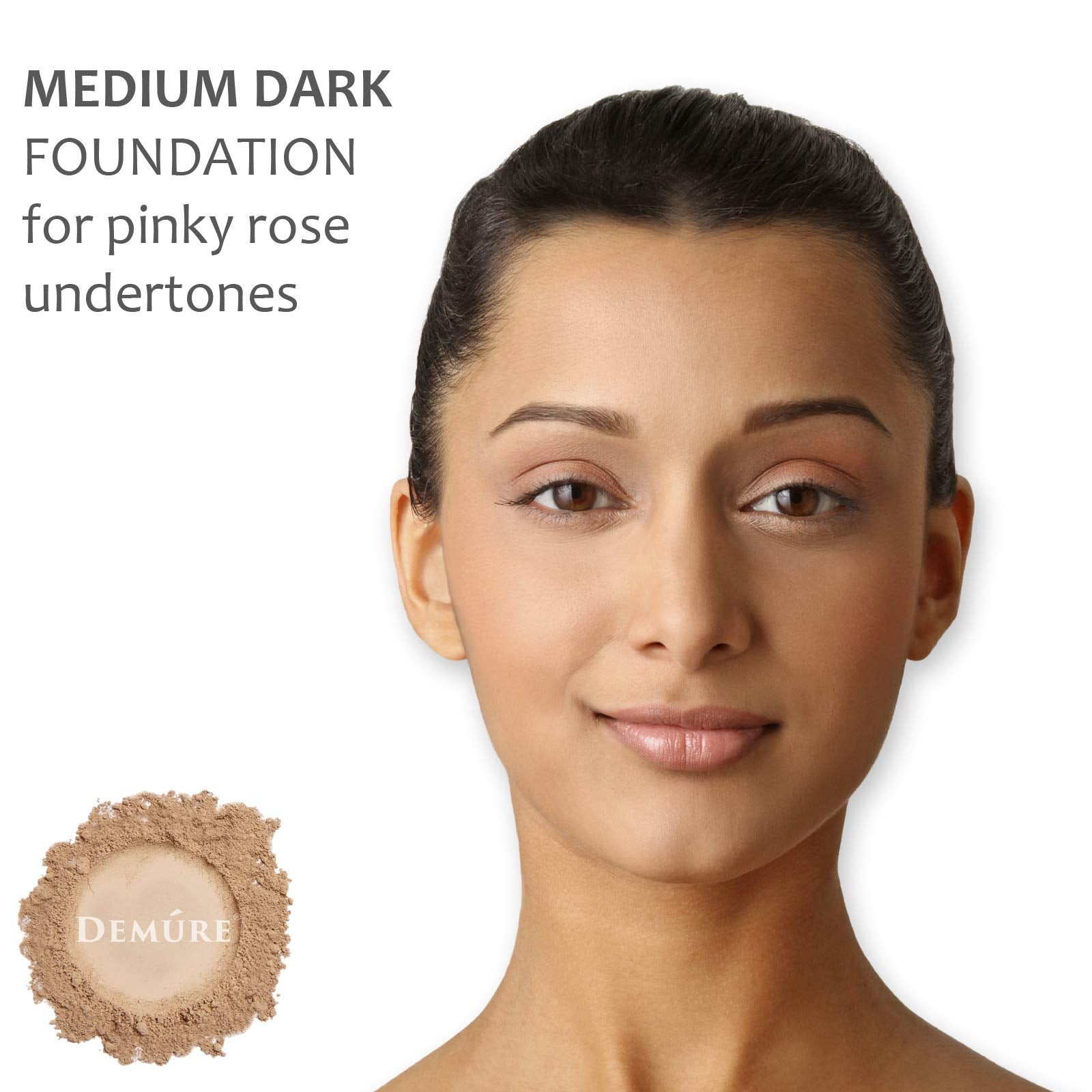 Demure Mineral Foundation texture close-up highlights pure minerals for breathable coverage.