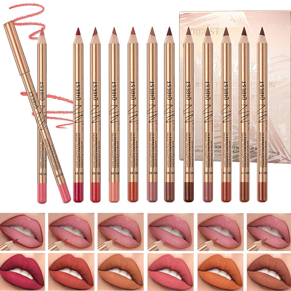 DENESTUP 12 colors lip liner set swatches show smooth, long-lasting pigment.