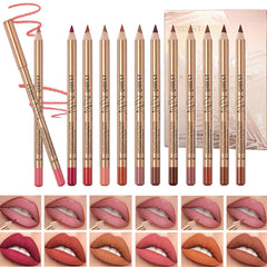 DENESTUP 12 colors lip liner set swatches show smooth, long-lasting pigment.