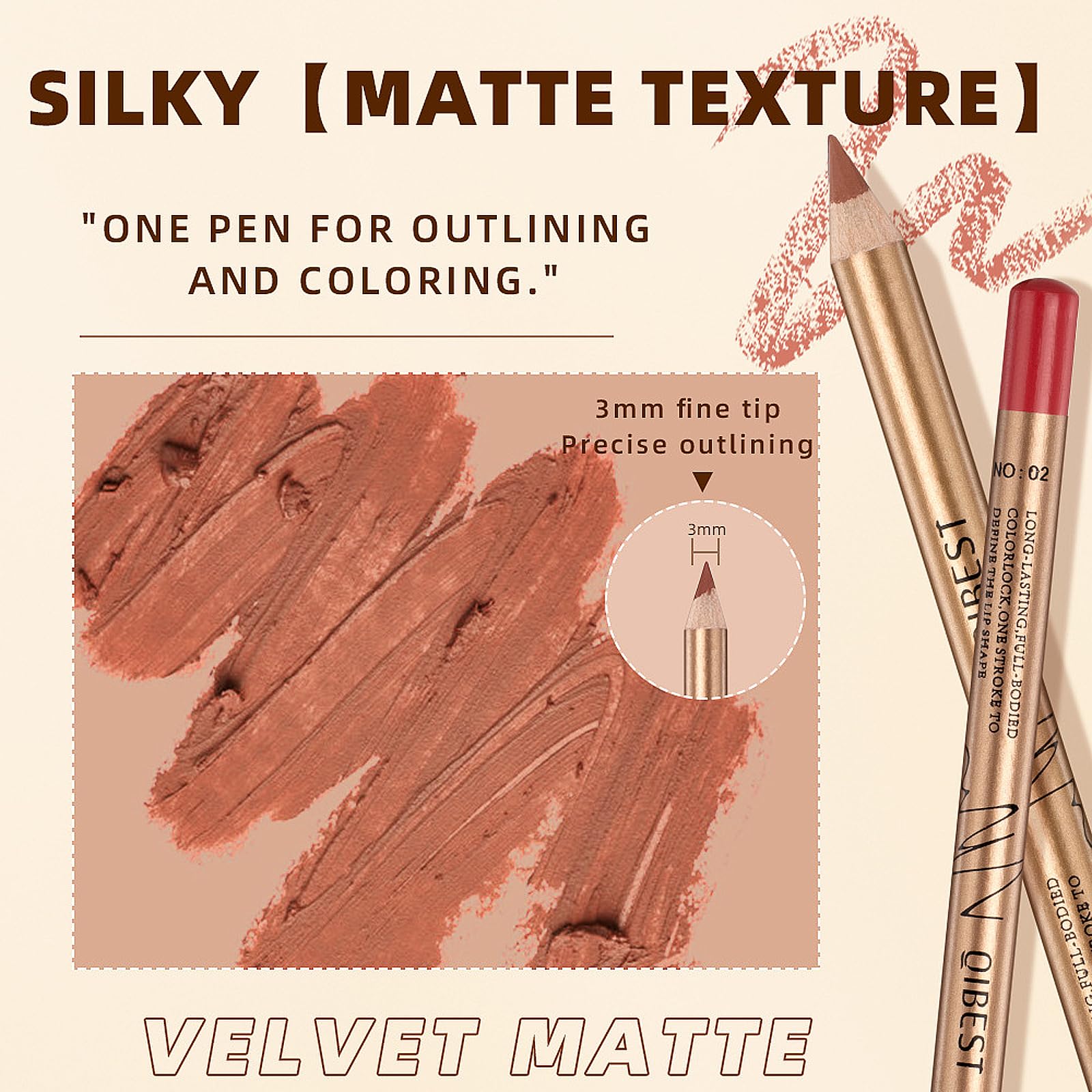 DENESTUP lip liner pencils brown-pink-red shades for versatile lip definition.