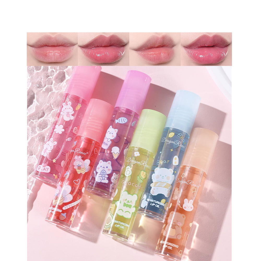 DENESTUP roll-on lip gloss set with fruit flavors adds bright shine and smooth lips.