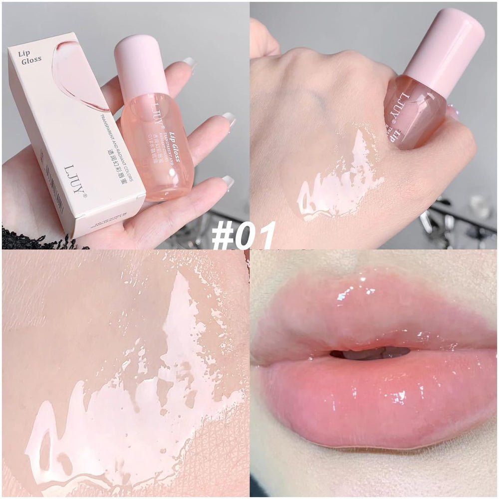 DENESTUP transparent lipgloss on lips with glossy finish