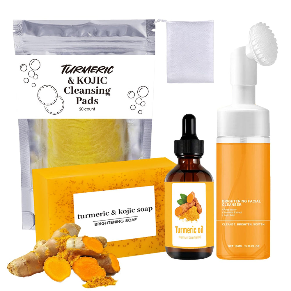 DENESTUP Turmeric Wash and Care 4-Piece Set displayed for daily cleansing and brightening.