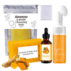 DENESTUP Turmeric Wash and Care 4-Piece Set displayed for daily cleansing and brightening.