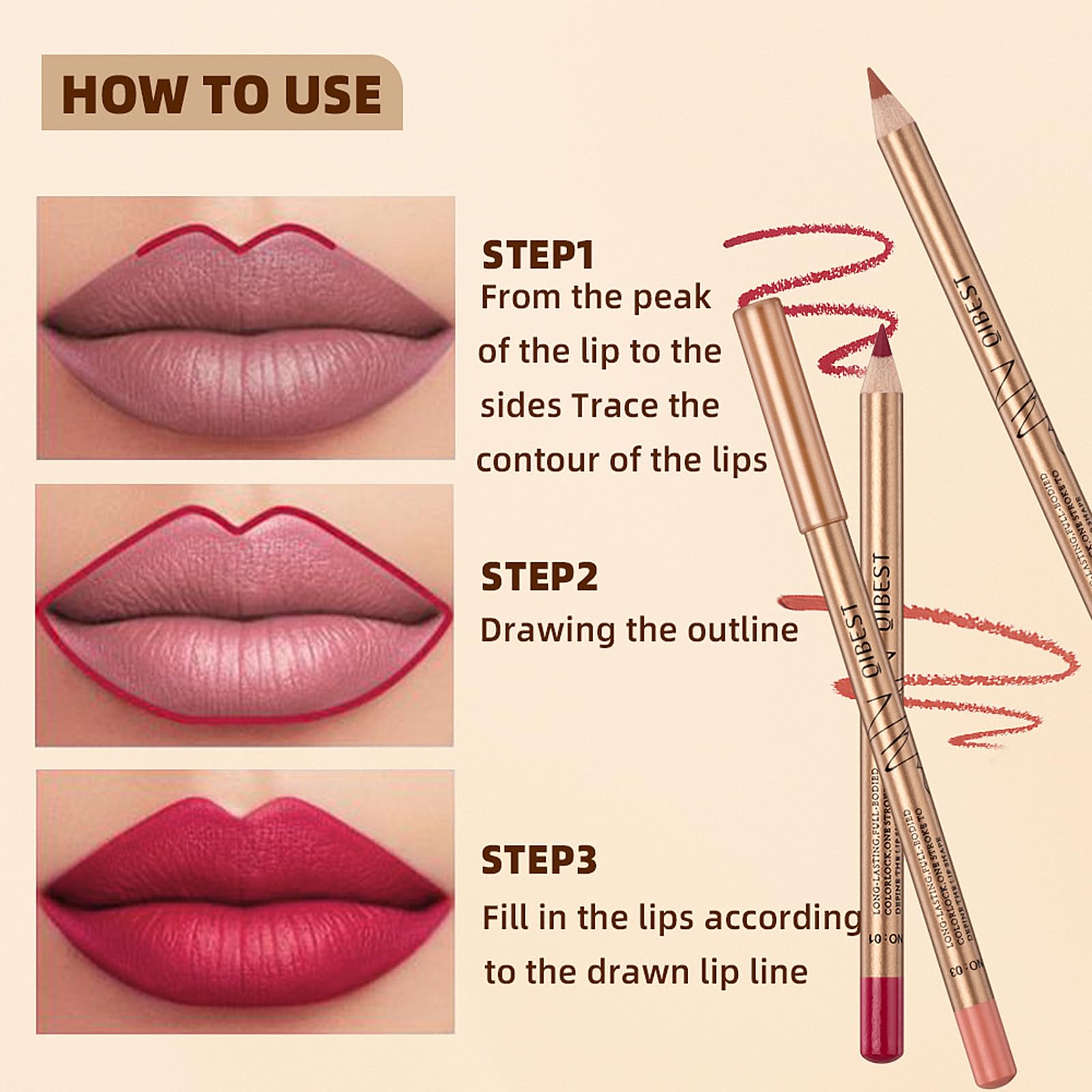 DENESTUP waterproof longwear lip liner provides kiss-proof color all day.