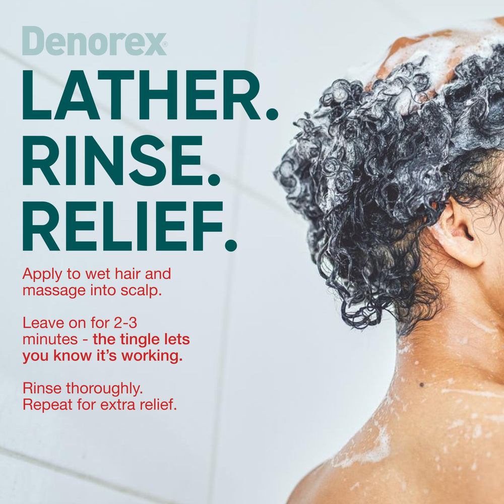 Denorex 2-in-1 formula in use for cleanse and condition