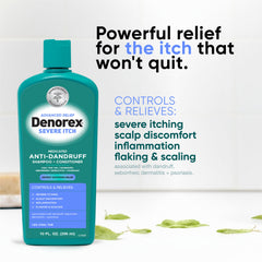 Denorex coal tar 1.8% label close-up indicating medicated formula