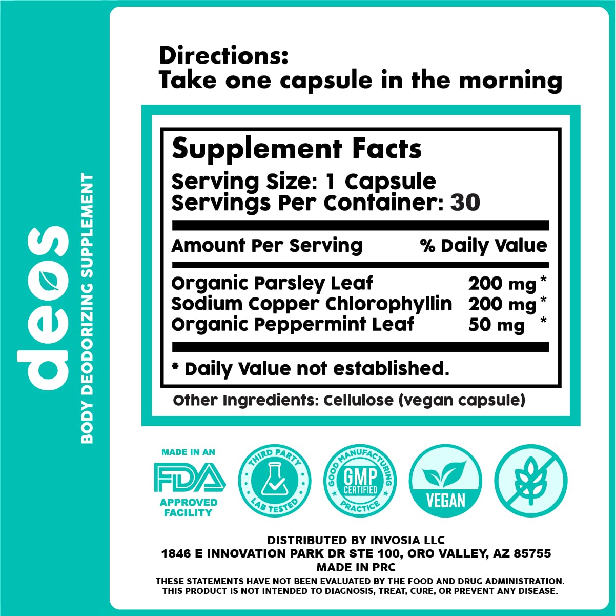 DEOS vegan capsules with glass of water for easy intake.