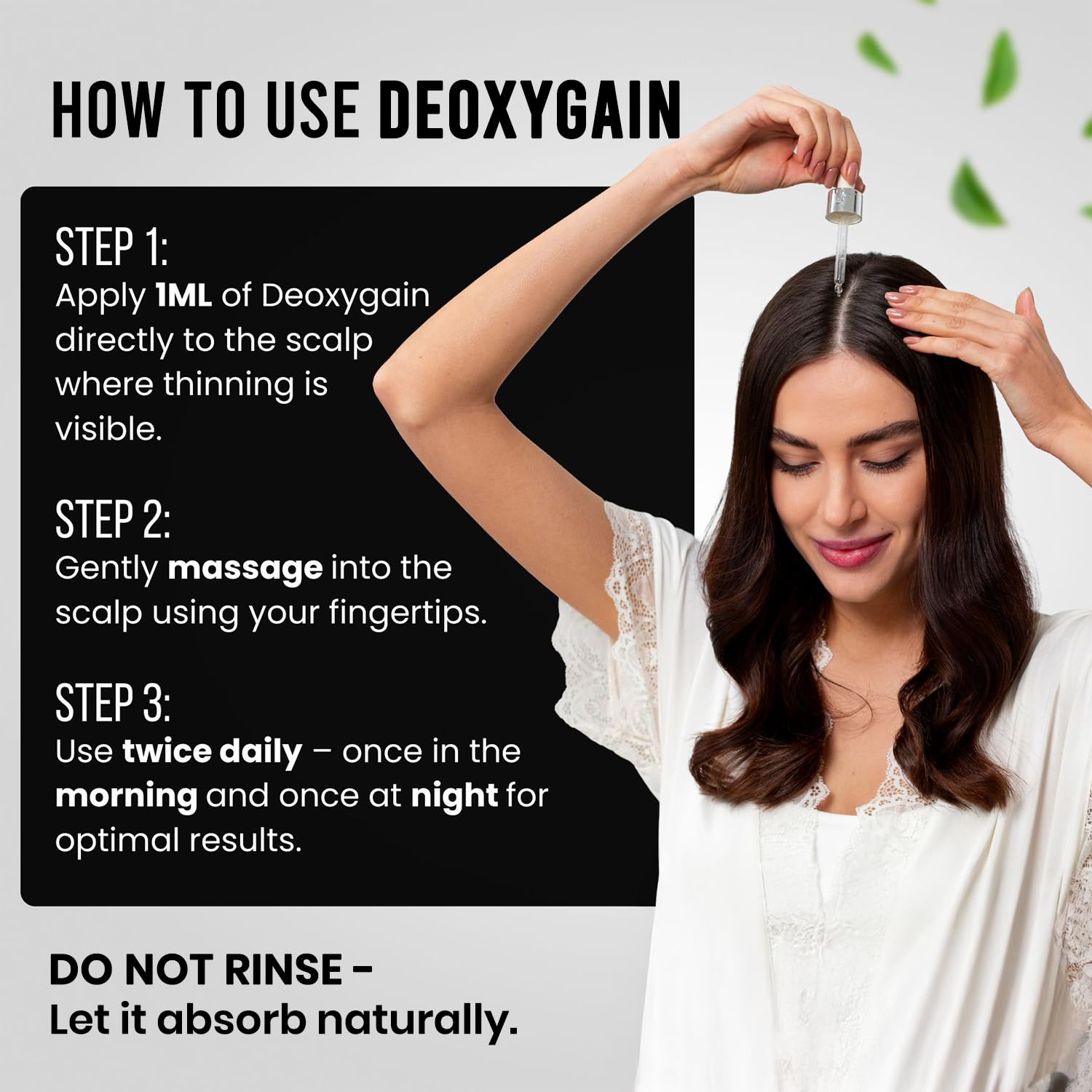 Deoxygain Hair Serum clear gel texture ready for quick scalp absorption