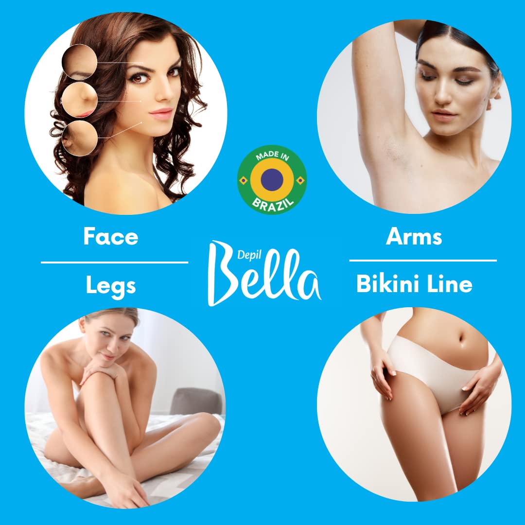 Depil Bella pink hard wax beads applied to skin for waxing.