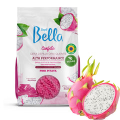 Depil Bella pink hard wax beads packaging highlights vegan formula for cruelty-free waxing.