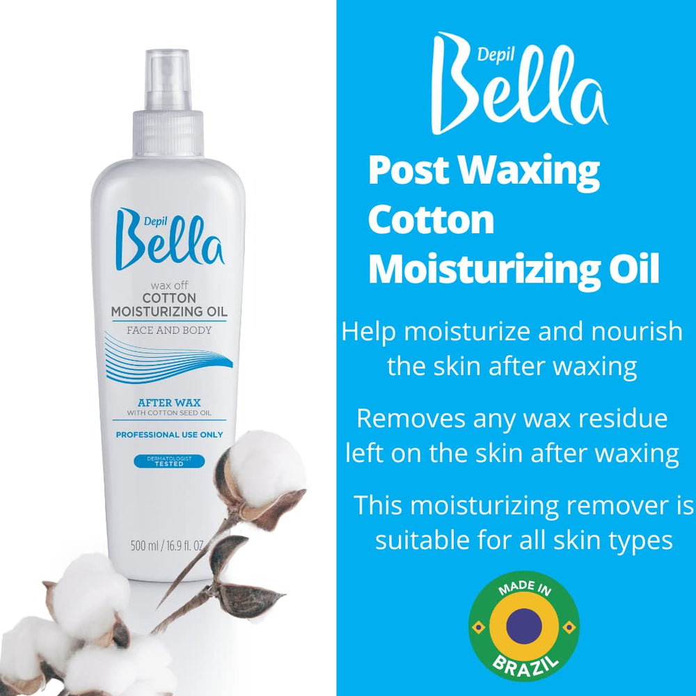 Depil Bella Post Waxing Oil being dabbed on skin for gentle hydration.