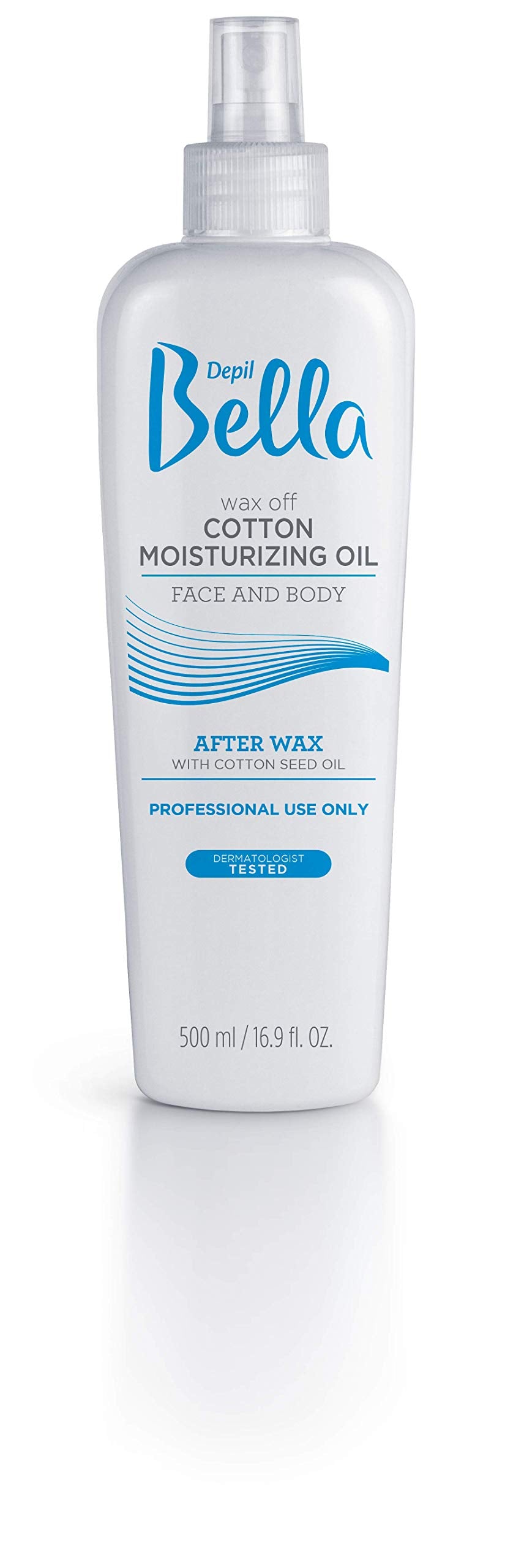 Depil Bella Post Waxing Oil bottle with pump enables easy, mess-free application.