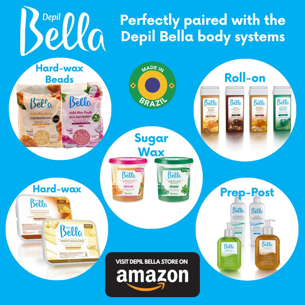 Depil Bella professional and home-use waxing setup imagery.