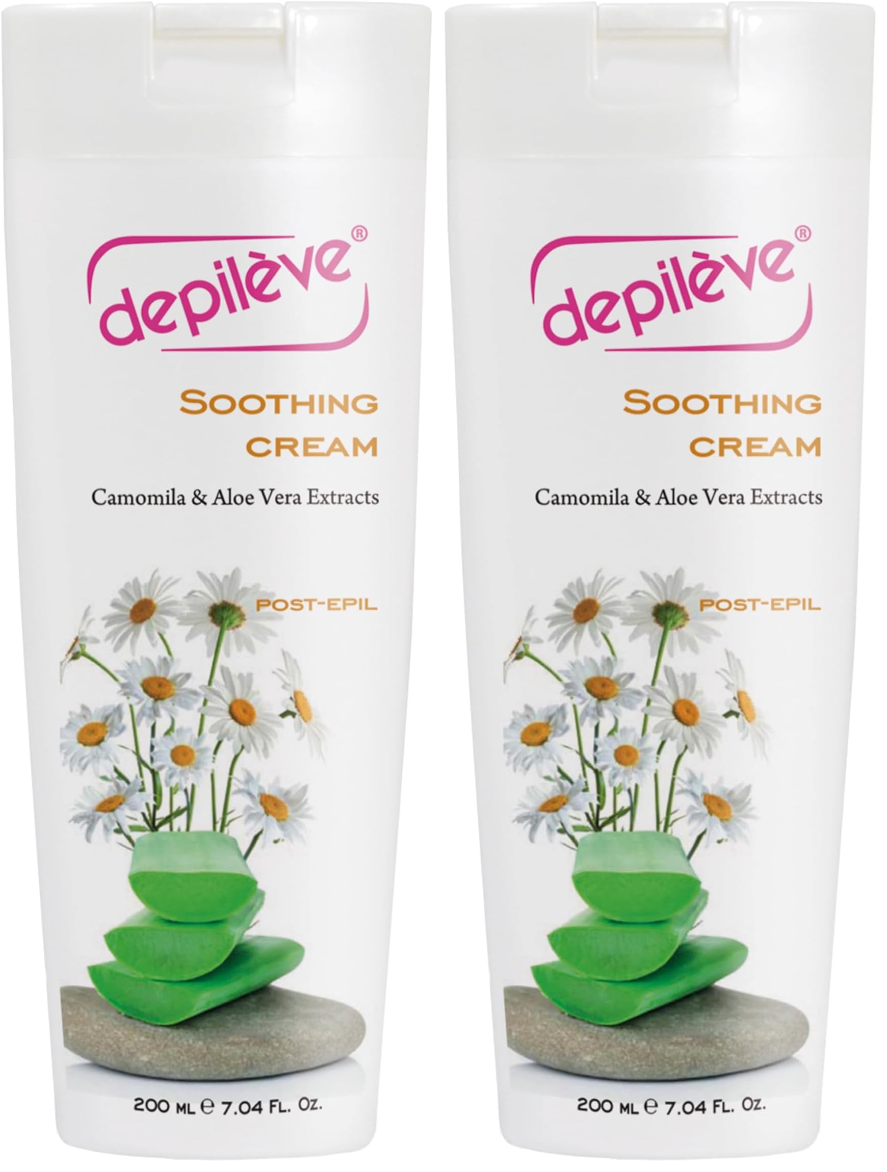 Depileve Soothing Cream bottle closeup showing calming post-wax care.